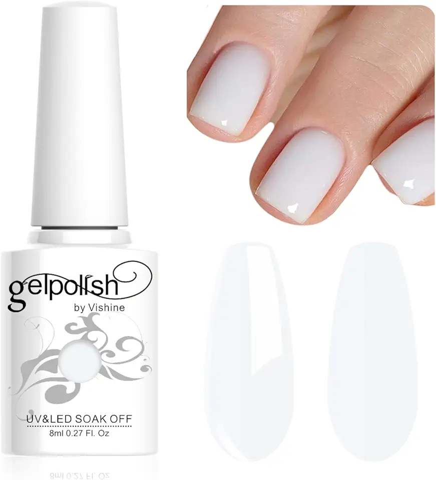 Vishine 8ml Gel Semipermanente Bianco Latteo, Smalto per Unghie Semipermanente Naturale French Manicure Gel Bianco Latteo per Nail Art UV LED Gel