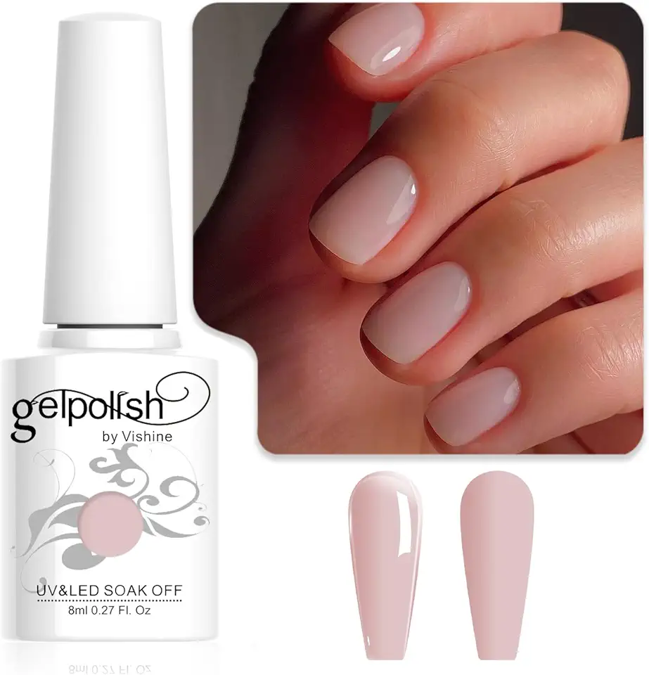 Vishine 8ml Smalto Gel Semipermanente Nude Chiaro, Smalto per Unghie Semipermanente Nude Chiaro UV LED Soak Off per Nail Art French Manicure