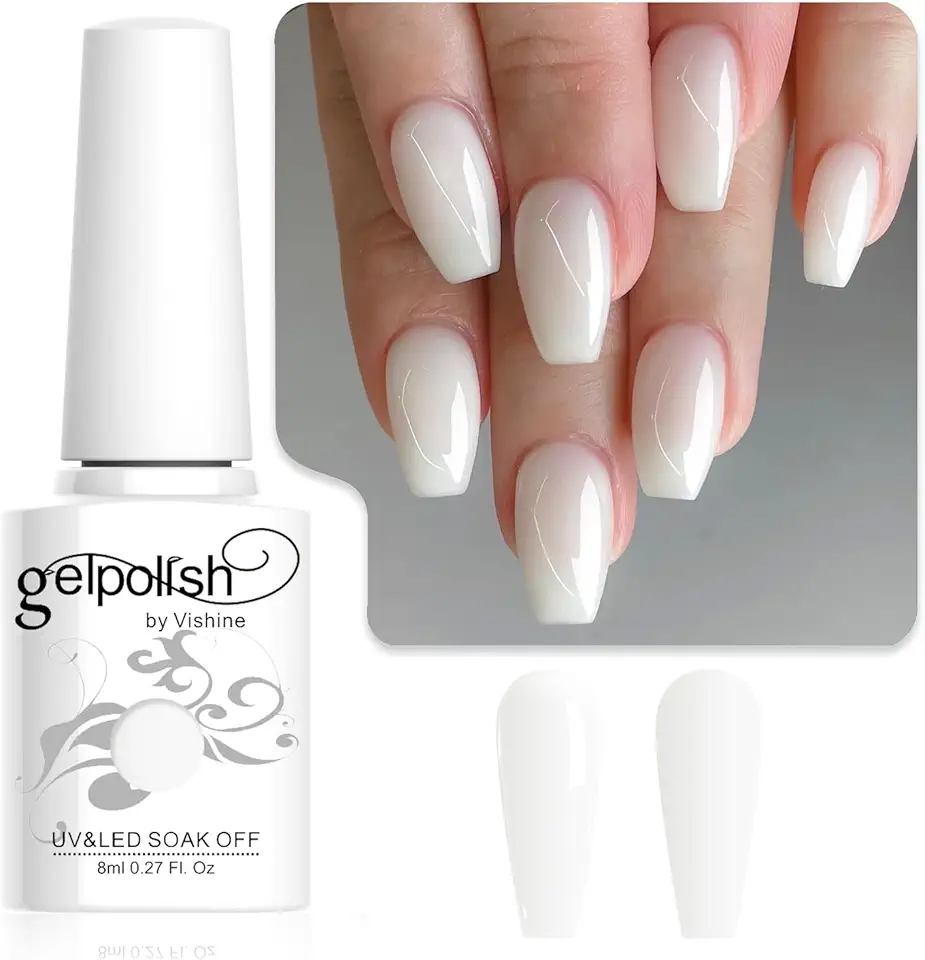 Vishine Smalto Gel Semipermanente Bianco Latteo, Smalto per Unghie Semipermanente Naturale Nu Bianco Laiteux per Manicure Francese Nail Art Gel Bianco Soak Off UV LED 8ml