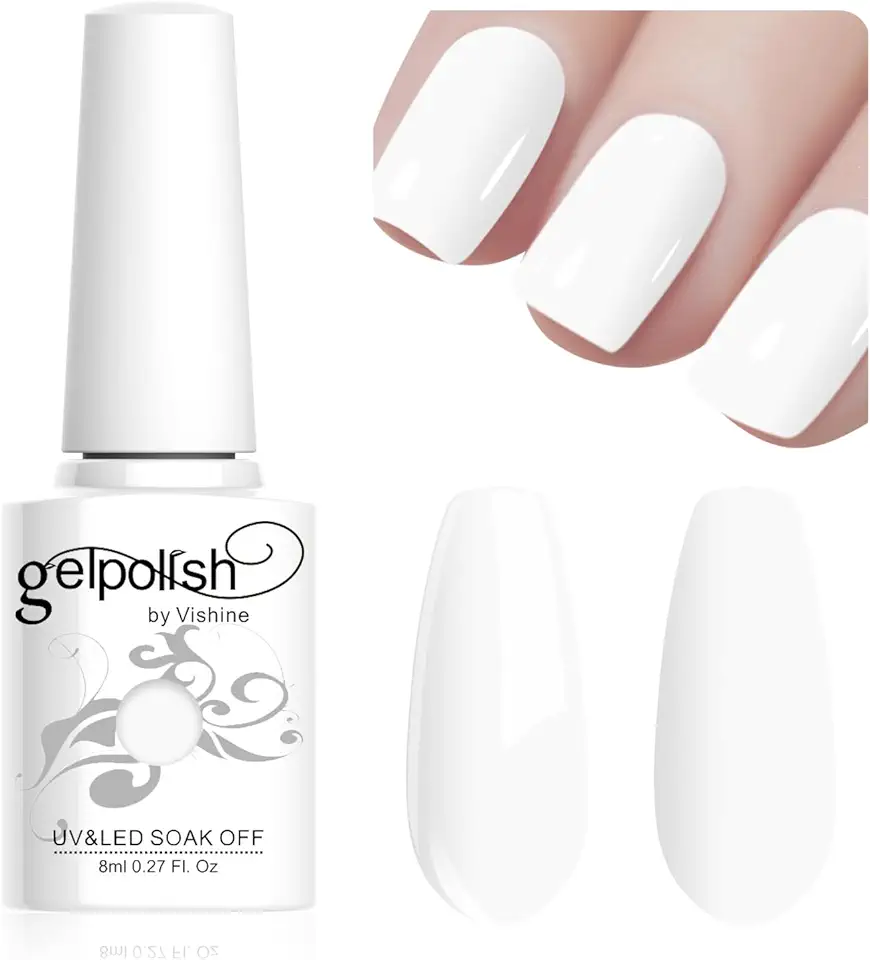 Vishine Smalto Gel per Unghie, 8ml Bianco French Soak Off UV LED Nail Art Fai da Te Manicure per Ragazze Donne LM046