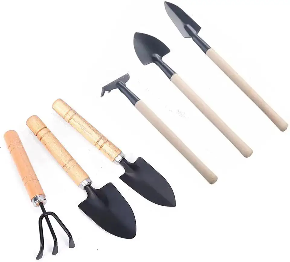 Wagoodter - Set di 6 mini attrezzi da giardinaggio per giardinaggio piccoli e leggeri rastrelli in ferro per interni ed esterni (A)