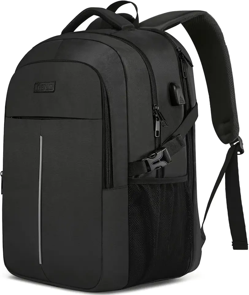 Zaino Uomo per PC Portatile 17.3 Pollici, Lavoro Uomo Impermeabile Antifurto, per Laptop, Computer Notebook Borse con Caricatore USB per Viaggio Ufficio Scuola-Nero