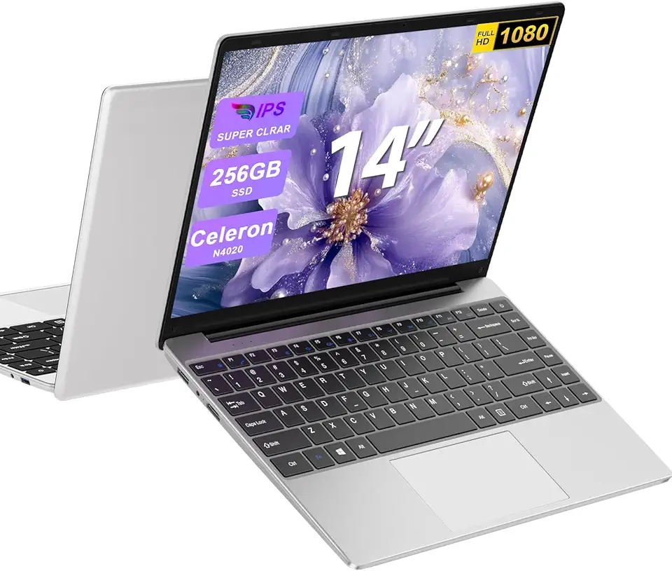 bvate PC Portatile 14 Pollici Laptop Win 11 256 GB ROM Celeron N4020 2.4G+5G WiFi upto 2.8 GHz Supporta l'espansione SSD 1TB 4.2 USB HDMI Tastiera Italiana Membrana Mouse Senza Fili-Sliver-U