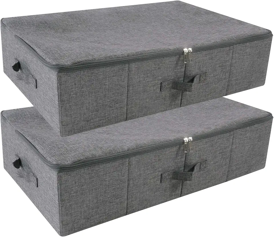 iwill CREATE PRO Confezione da 2 scatole pieghevoli per il sotto letto con coperchio a zip, contenitori rigidi per coperte, vestiti, scarpe, lavabili, nero grigio