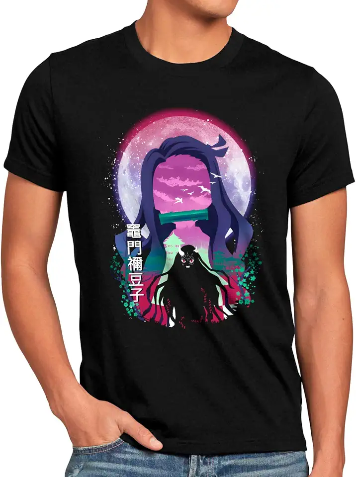 style3 Nezuko Moon T-Shirt da Uomo Demon Anime Japan Manga