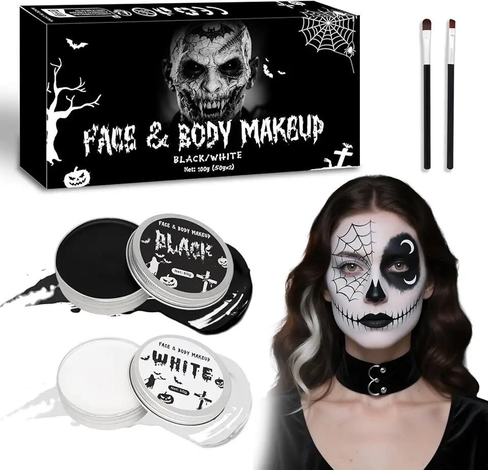 100g Trucchi Halloween per Trucco Viso in Bianco e Nero, Trucchi Halloween Bambini, Trucchi Halloween Make Up Adulti, Trucco Halloween Donna, Body Face Paint per Carnevale, trucco joker, vampiro