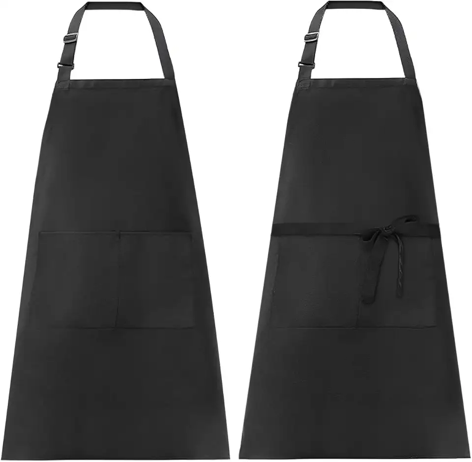 2 Pezzi Cuoco Grembiule, Tracolla regolabile grembiuli da cucina con Tasche, Nero Grembiule Impermeabile, Lavoro Grembiule per Barbecue Ristorante Bar, per Cucinare, Giardinaggio, Pittura