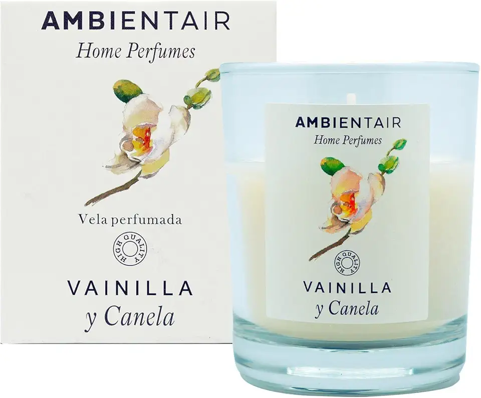 Ambientair Home Profume, Candela Profumata Vaniglia e Cannella, Profumatore Vaniglia e Cannella, Candela Profumata per Casa, Aromaterapia, Candela in Bicchiere di Vetro per Interni, Durata 30 Ore