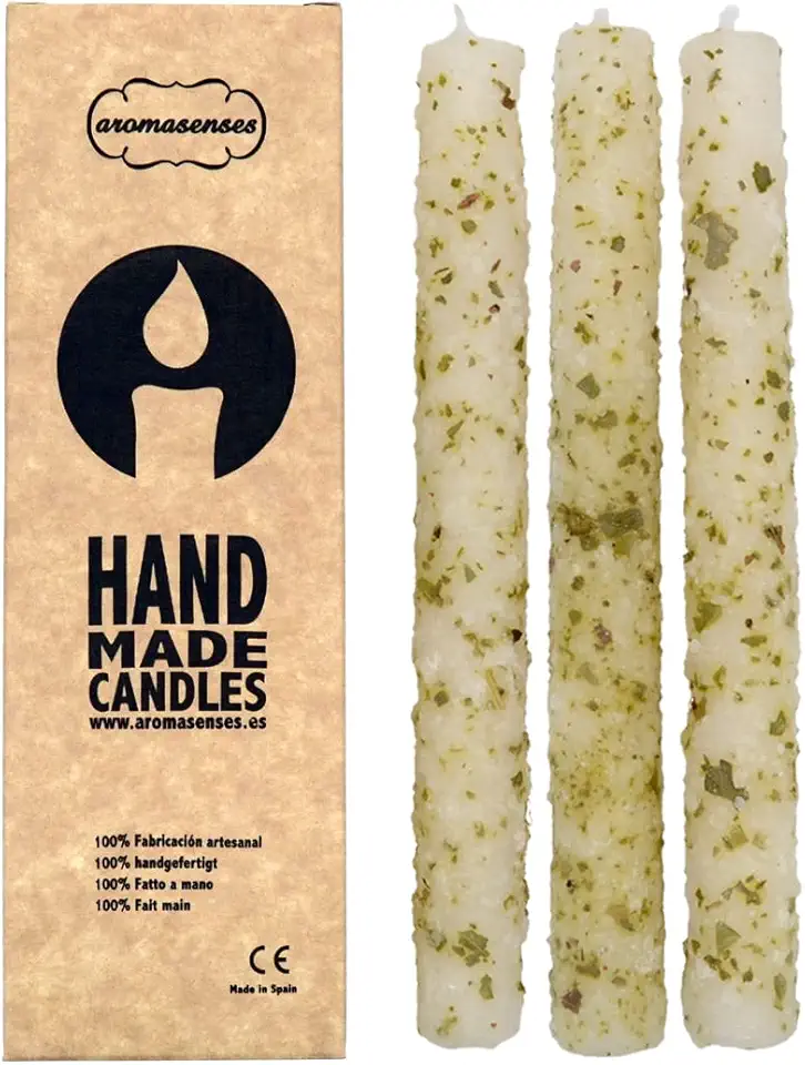 Aromasenses - Candele fatte a mano (2 cm x 20 cm) 3 unità (Candele di sale, ruta e alloro)