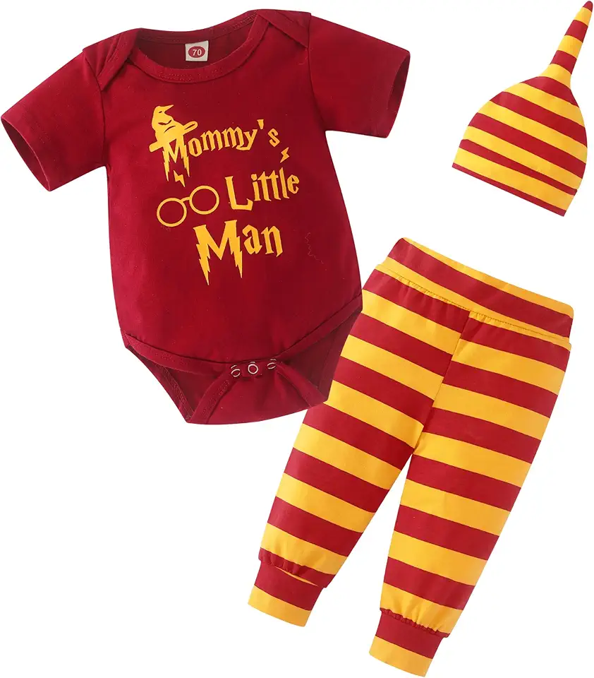 Asmea Completo Neonato Maschio Body Personalizzati Neonato + Pantaloni a Righe + Cappello Vestito Harry Neonato Regalo Neonato Maschio Abito Bimbo Battesimo Abbigliamento Neonato 0-18 Mesi