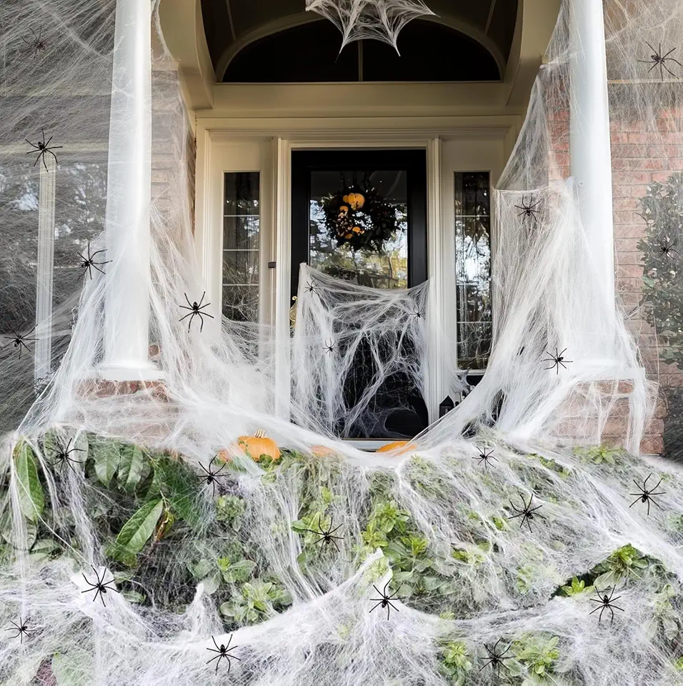 Azhong toys Ragnatela di Halloween, 300g Ragnatela Halloween Decorazione con 50 Ragni Finti, Decorazioni di Halloween di ragnatele estensibili, Adatta per Decorazioni di Halloween, Feste di Fantasmi