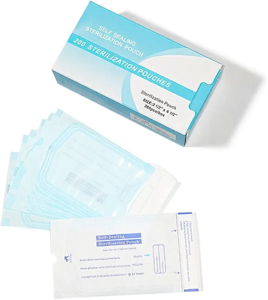 Buste Autosigillanti per Strumenti - 200 Pezzi, 9×16 cm, Sacchetti Sterili per Nail Art, Accessori Estetica, Tattoo, Pulizia, Uso Domestico e Professionale