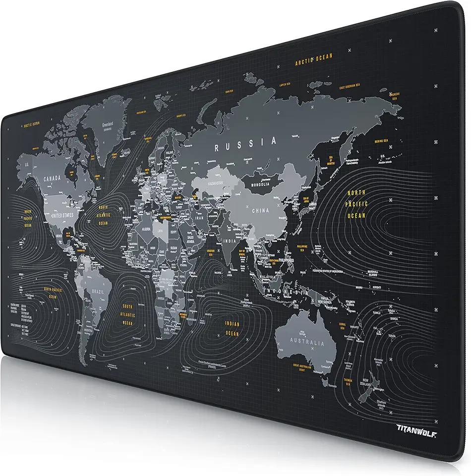 CSL-Computer TITANWOLF - Tappetino per mouse XXL Speed Gaming Titanwolf mappa del mondo 900 x 400 mm – XXL Mousepad – Sottomano grande dimensione – migliora la precisione e la velocità