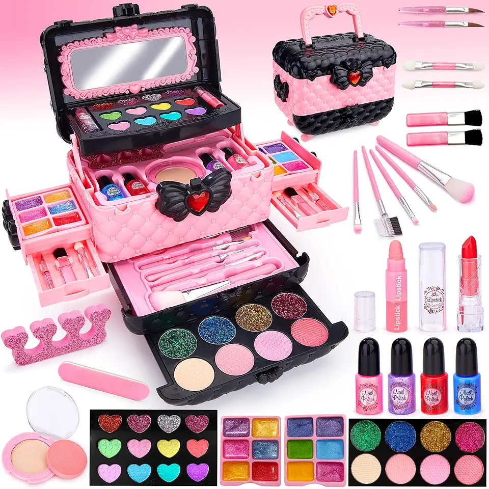 Chennyfun Set di Trucco per Bambini per Bambine, 53 Pezzi Lavabile Set di Trucchi per Bambini, Sicuro e Atossico Giocattolo di Ruolo per Regali di Compleanno di Natale per Ragazze dai 3 Anni