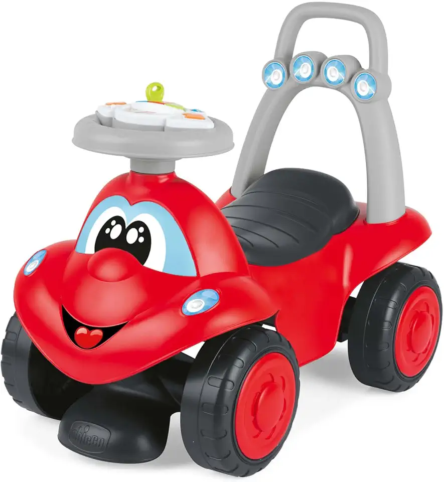 Chicco Billy Walk&Ride Eco+, Primi Passi, Girello e Cavalcabile, Assemblaggio Semplice, Manubrio Ergonomico, Ruote Larghe, Con Suoni e Luci di Guida, in Plastica Riciclata, Bambini 12-36 Mesi, Rosso