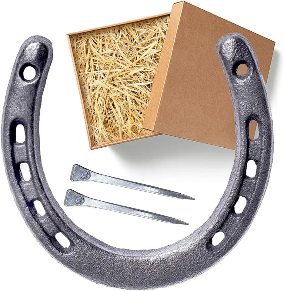 Confezione Regalo con Decorazione in Paglia, Resistente Ferro di Cavallo in Ghisa, 5 Fori su Ciascun Lato, Regalo Fortunato, Fornito con 2 Chiodi