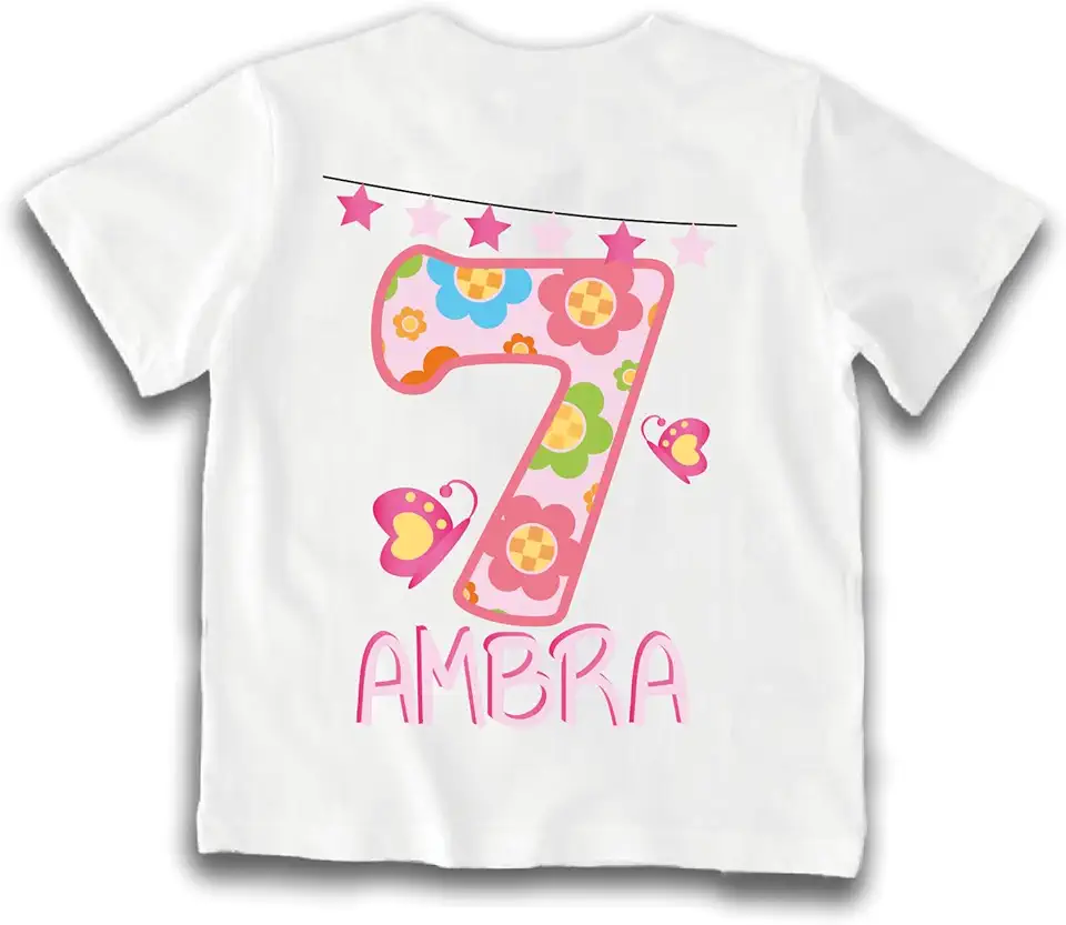 Custom Maglietta Personalizzata Compleanno con Nome Bambino Bimbo Ragazzo T-Shirt Manica Corta Idea Regalo 1 2 3 4 5 6 7 8 9 10 Anni Farfalle