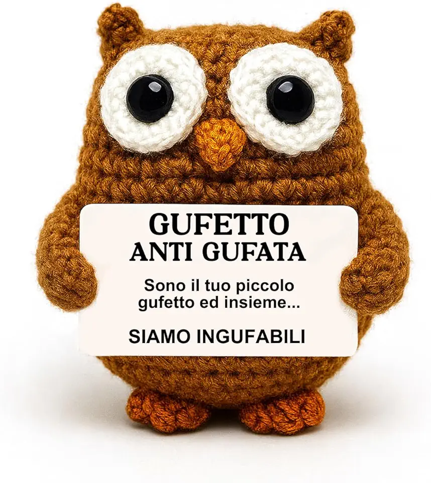 DAF Gufetto Anti Gufata Simpatico Portafortuna da Regalare | Morbido Gufetto Alto 8 cm con Elegante Scatola | Regalo Portafortuna Inaugurazione Negozio Lavorato Amigurumi | Idee Originali