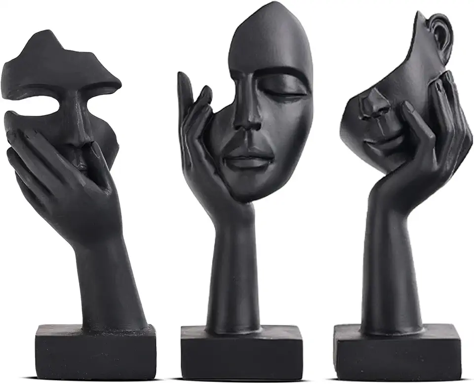 Decorazione per la casa nera, statua con volto di donna, statua da collezione per casa moderna, soggiorno, libreria, decorazione da scrivania nera, set da 3 pezzi (3 pezzi nero)