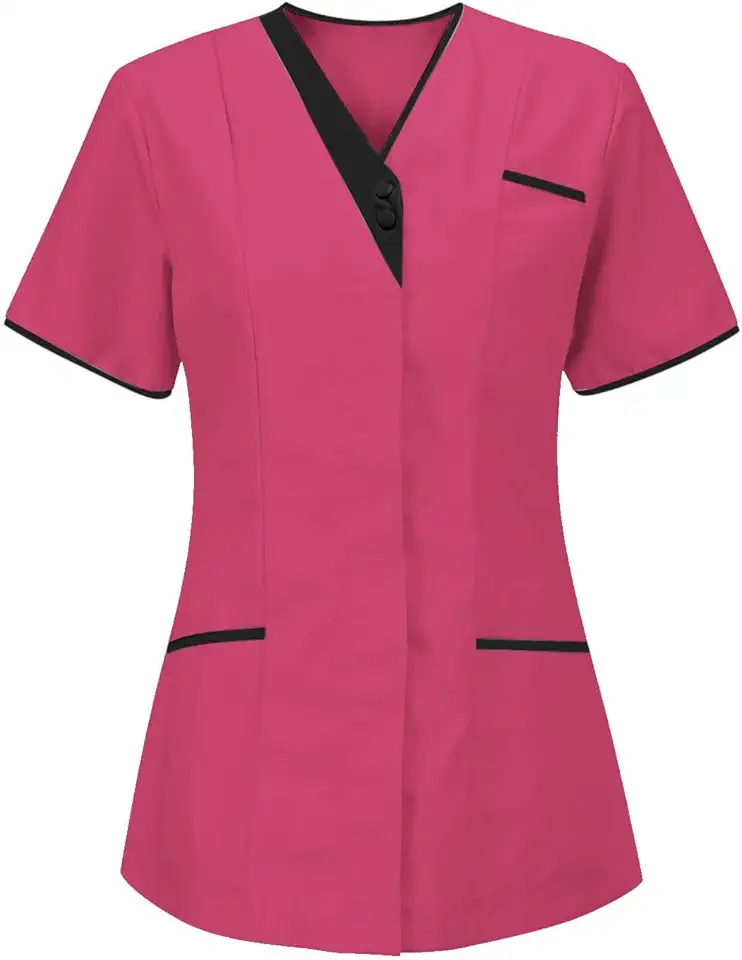 Divisa Sanitaria Donna Cotone Divisa Medico Elegante Manica Corta Camice da Laboratorio Elasticizzato Leggero Camice da Lavoro Officina Pulizie Divisa Sanitaria Divisa Infermiere Casacca