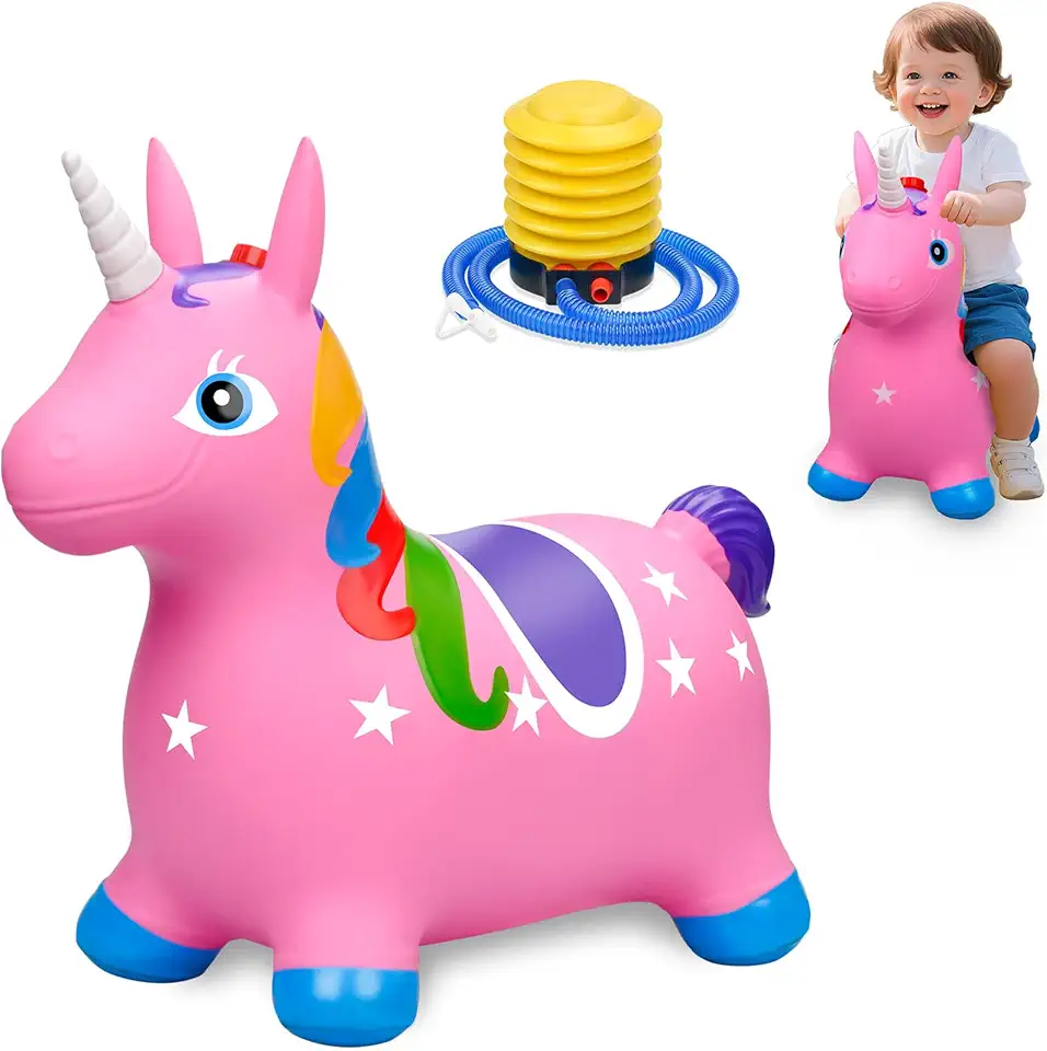 ECHOBUY Unicorno Cavalcabile Gonfiabile Cavallo Salterino con Pompa per Bambini Gioco Bouncy da Interno ed Esterno 0–3 Anni