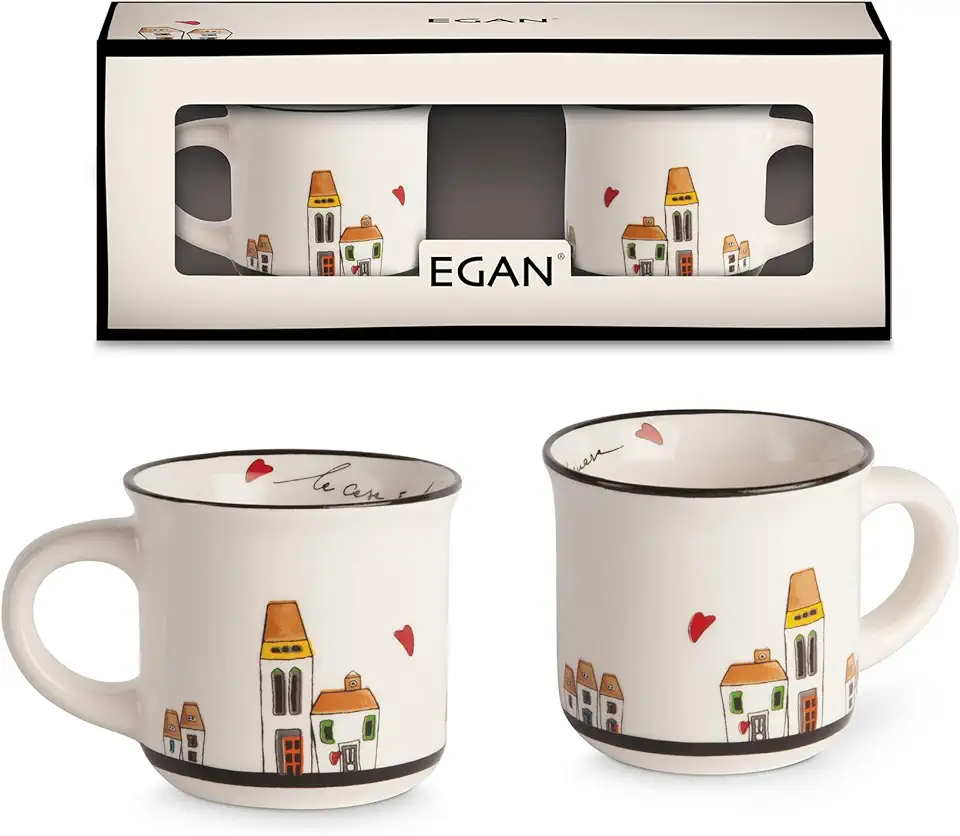 EGAN - Set da 2 Tazze in Ceramica Smaltata, Color Avorio | Adatto a Lavastoviglie e Microonde
