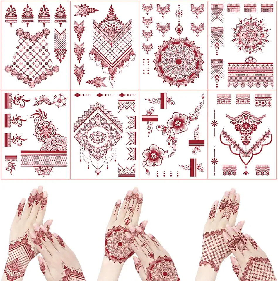 GNHG 8 Pezzi Stencil Per Tatuaggi,Per Tatuaggi Temporanei,Riutilizzabili,Per Donne,Ragazze,Ragazzi,Per Il Viso（A）