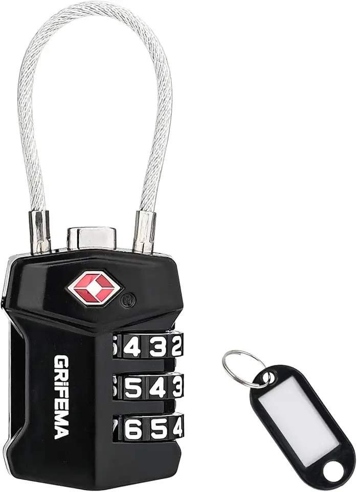 GRIFEMA Lucchetti TSA con Combinazione a 3 Cifre, Cavo Acciaio Flessibile per Valigie, Borse e Viaggi (Confezione Singola, GA1006) Global Recycled Standard