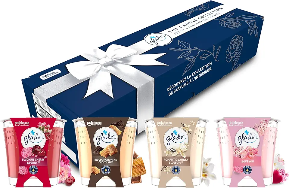 Glade Confezione Regalo, Candele Profumate, Profumatori per Ambienti, Set da 4 Candele (4 x 112g) in 4 Diverse Fragranze