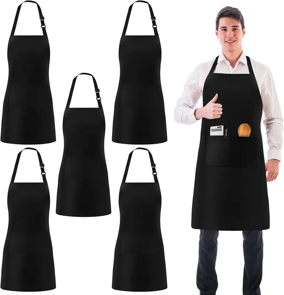 Grembiule Da Cucina,5 Pezzi Grembiule Cucina,Grembiule Nero Cucina,Regolabile Grembiuli Con Tasche,Nero Grembiule Da BBQ Per Cucina Domestica,Ristorante,Bar,Barbecue,Impermeabile E Resistente All'olio