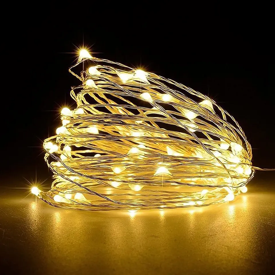 Jsdoin Lucine Led Decorative a Batteria,5M 50 LED Filo Luci Natale Led, Fairy Lights, Lucine Decorative per Camera Natale Interni e Esterni,Casa, Feste, Matrimonio (1 Pezzi Bianco caldo) Carbonfree Certified ClimeCo Certified