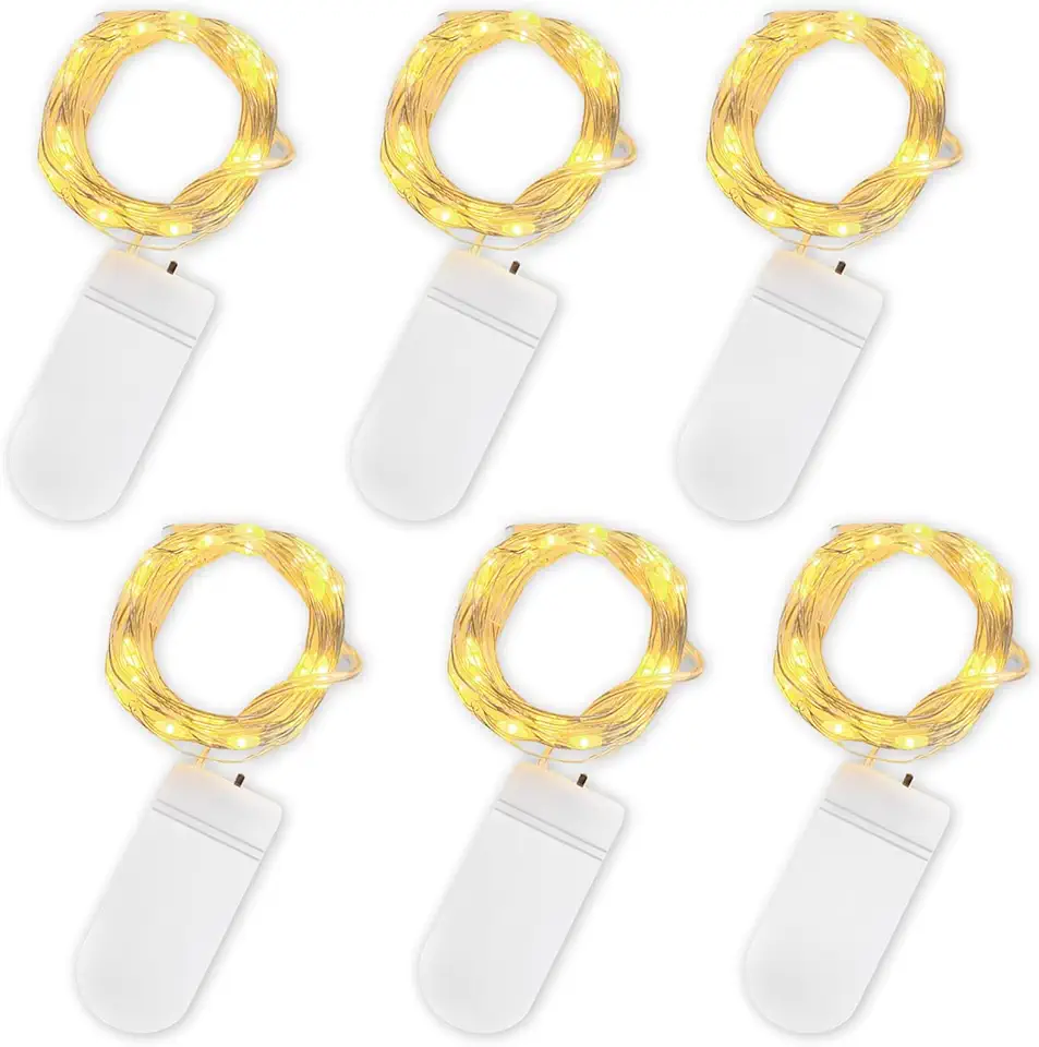 Jsdoin Stringa Luci LED a Batteria, 6 Pezzi Impermeabile 20 LED 2M Mini Lampada a Fili di Rame Bianco Caldo, per Interni ed Esterni, Natalizi, Matrimoni, Feste di Compleanno, Decorazione da Giardino Carbonfree Certified ClimeCo Certified