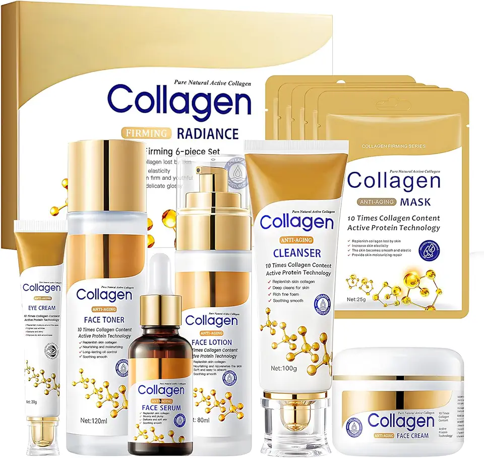 Kit Skincare Viso Completo, 11Pezzi Set Skincare Collagene, Skincare Coreana Kit nclude Crema Viso Collagene, Collagen Mask, Eye Cream, Toner Visos, Face Cleanser, Face Lotion