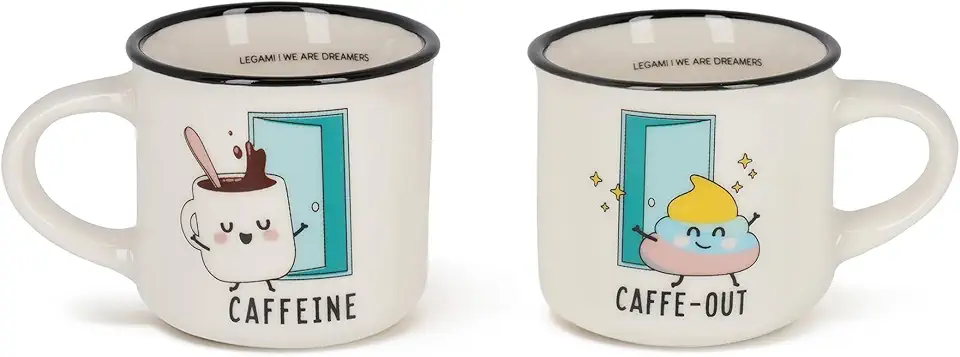 LEGAMI - Tazzine da Caffè Espresso For Two, Set da 2 Coffee Mug in Porcellana New Bone China, Tazza Caffè Lavabile in Lavastoviglie, Tema Poo, Diametro 5,5 cm, Capacità 50 ml