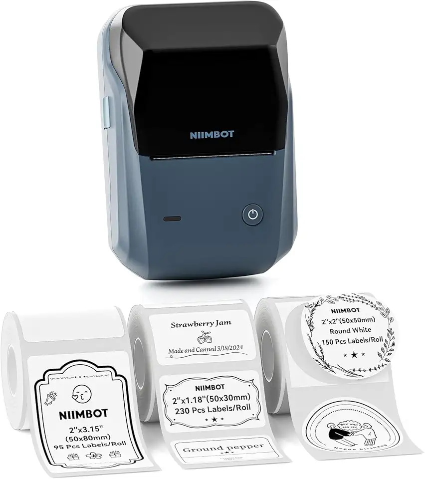 NIIMBOT B1 Etichettatrice Bluetooth con Etichette con 3 rotoli di etichette larghe,Stampante Etichette Adesive, Compatibile con iOS Android e PC, per Ufficio Negozio Casa Cucina
