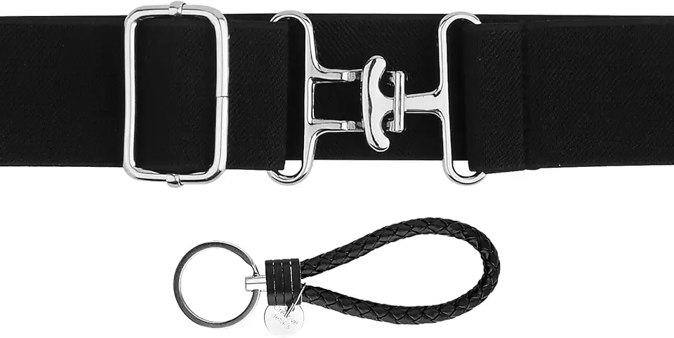 PEUTIER 3,81cm Cintura Equestre Elastica e Portachiavi, Cintura per Equitazione con Fibbia a Cinghia Equestrian Belt Comoda Cintura in Vita Cinturino per Chiavi in Pelle per Sport Equestri a Cavallo
