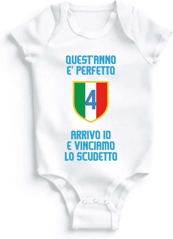 POINT. Body Neonato Personalizzato Napoli Campione – Quarto Scudetto, Nome Personalizzabile, 100% Cotone – Idea Regalo Bimbo/Bimba Tifosi Napoletani