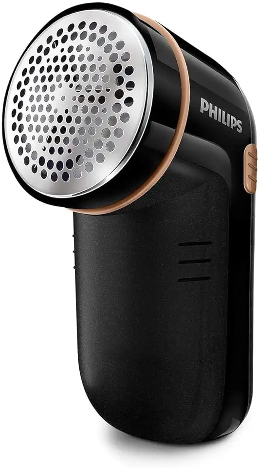Philips Accessori Stiro Levapelucchi Alimentazione a Batteria, Contenitore Pelucchi Removibile, Spazzolina per la Pulizia, Schwarz/Gold