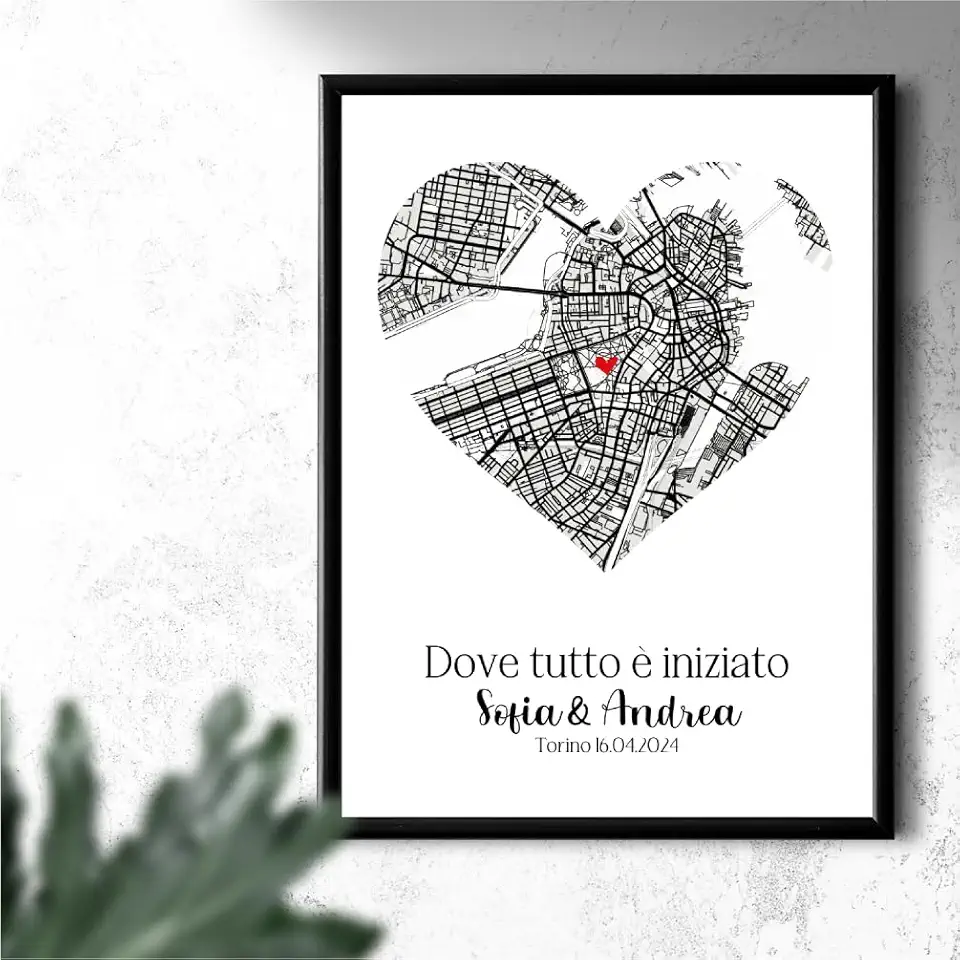 Pixel artigiani digitali - Mappa Personalizzata con Cornice - Poster regalo fidanzati personalizzato - idea regalo per lui idee regali per coppie - Regalo Natale personalizzato