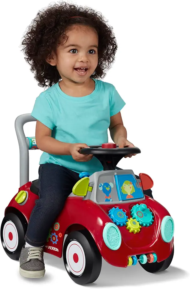 Radio Flyer Busy Buggy, cavalcabile per passare da seduti a in piedi, cavalcabile rosso per bambini da 1 a 3 anni