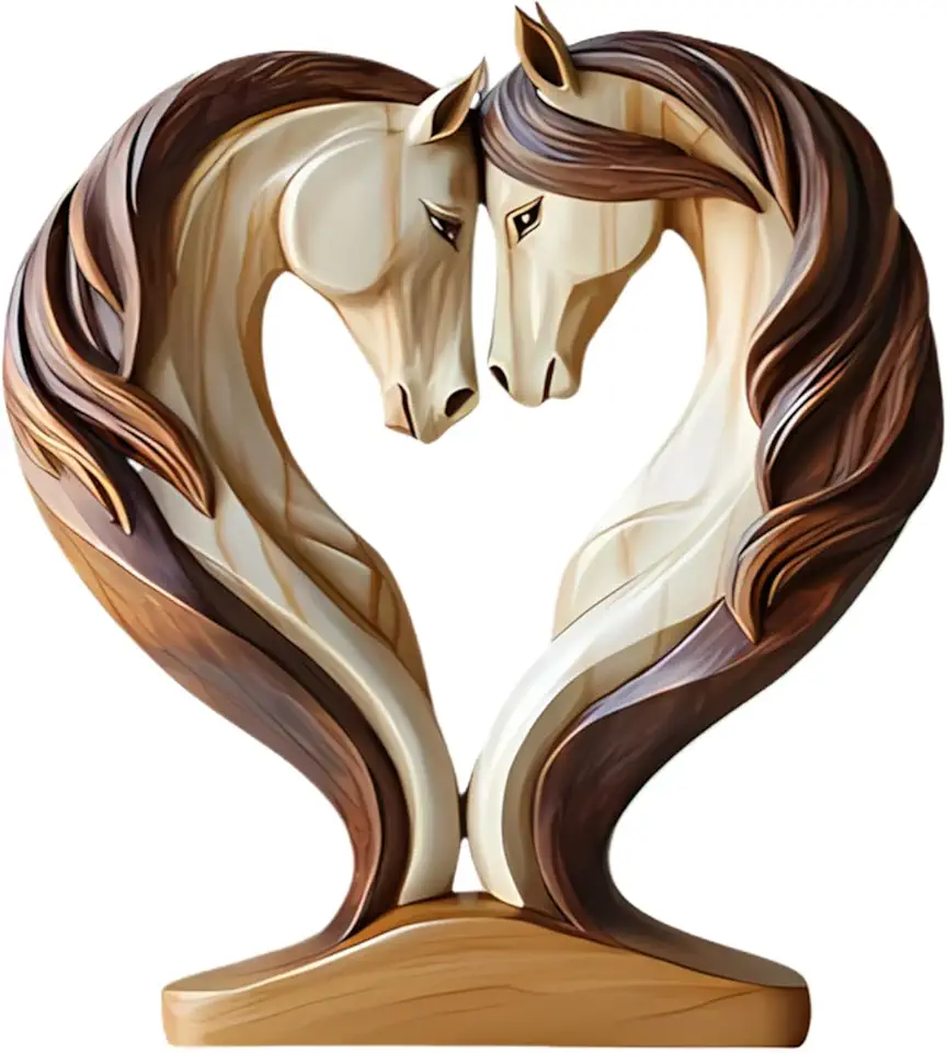 Statua Del Cavallo - Elegante Figurina Di Cavallo In Legno | Sculzione Di Animali Con Coccola | Cavallo Di Legno Decorativo Adatto All'arredamento Della Casa, Oggetti Da Collezione E Aggiunta Di