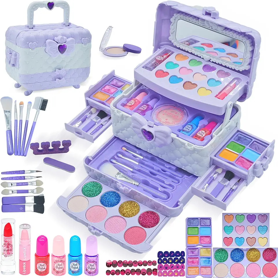 Trucchi Bambina Set, 57 pezzi Trucchi Bambina Anallergici, Lavabile Set Di Trucchi Per Bambini, Valigetta Trucchi Bambina, Giochi Bambina Natale Compleanno Regalo Bambina 3 -12 Anni (Viola Chiaro)