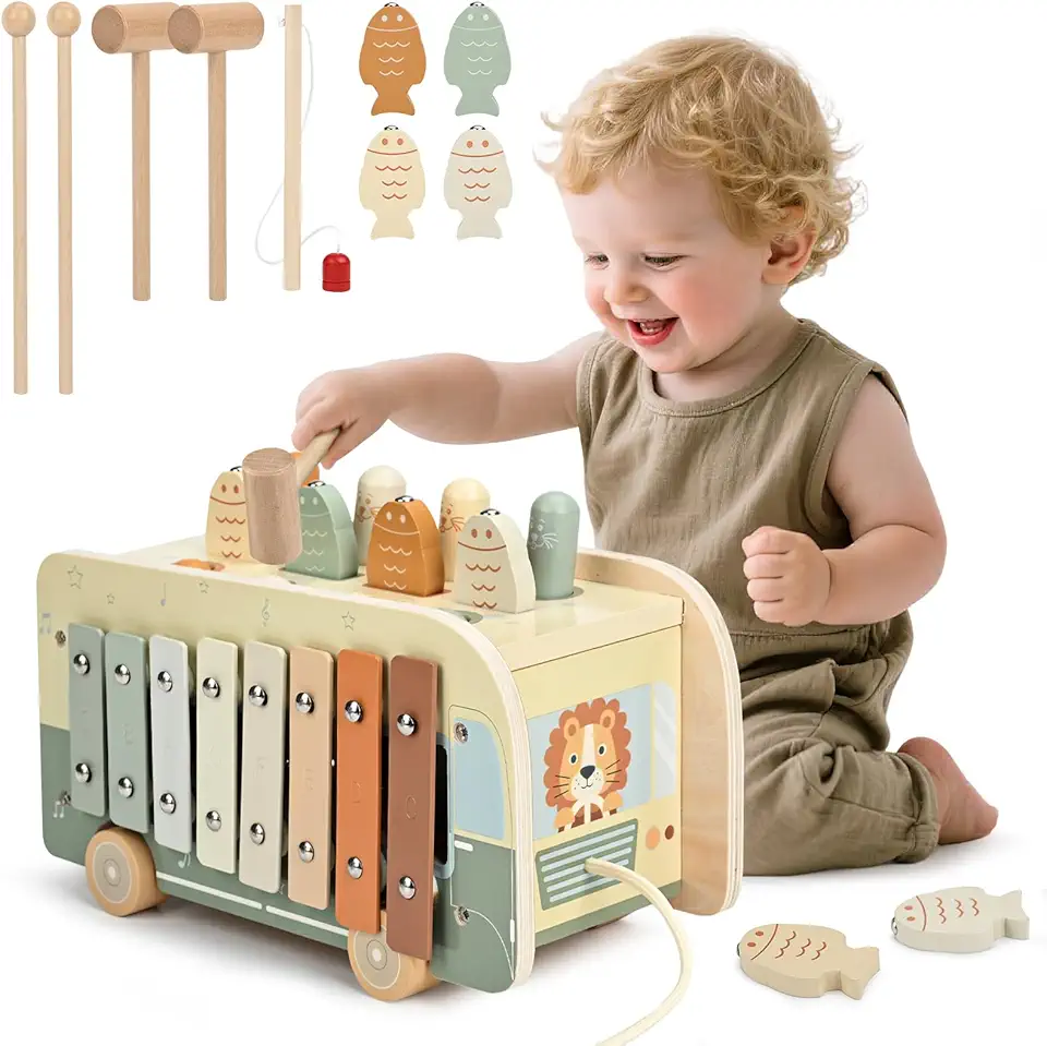 Vanplay Giochi Bambini 1 Anno, Giochi Montessori 1 2 3 Anni Giocattoli Bambino 1 Anno, 7 in 1 Strumenti Musicali Bambini Xilofono, Giochi Educativi Regali Bambini 1 Anno