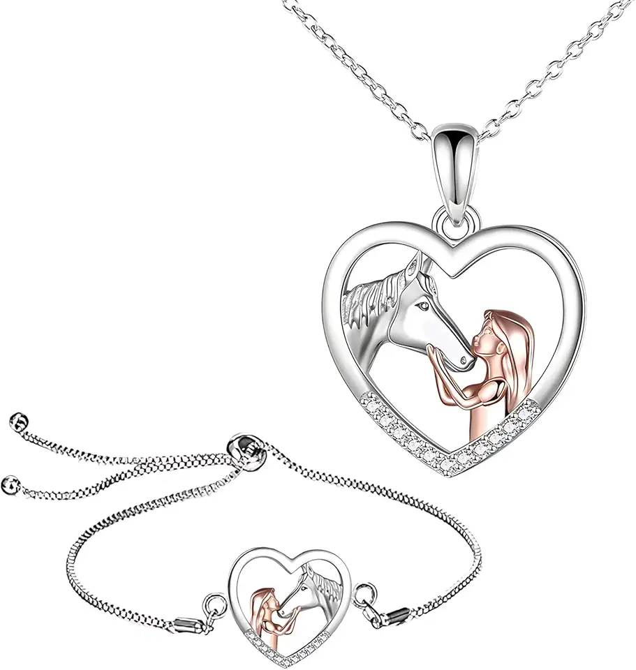 ZexJpr Set di 2 gioielli con collana e bracciale, regalo per ragazze, gioielli a tema cavallo per donne e adolescenti, accessori quotidiani e festività