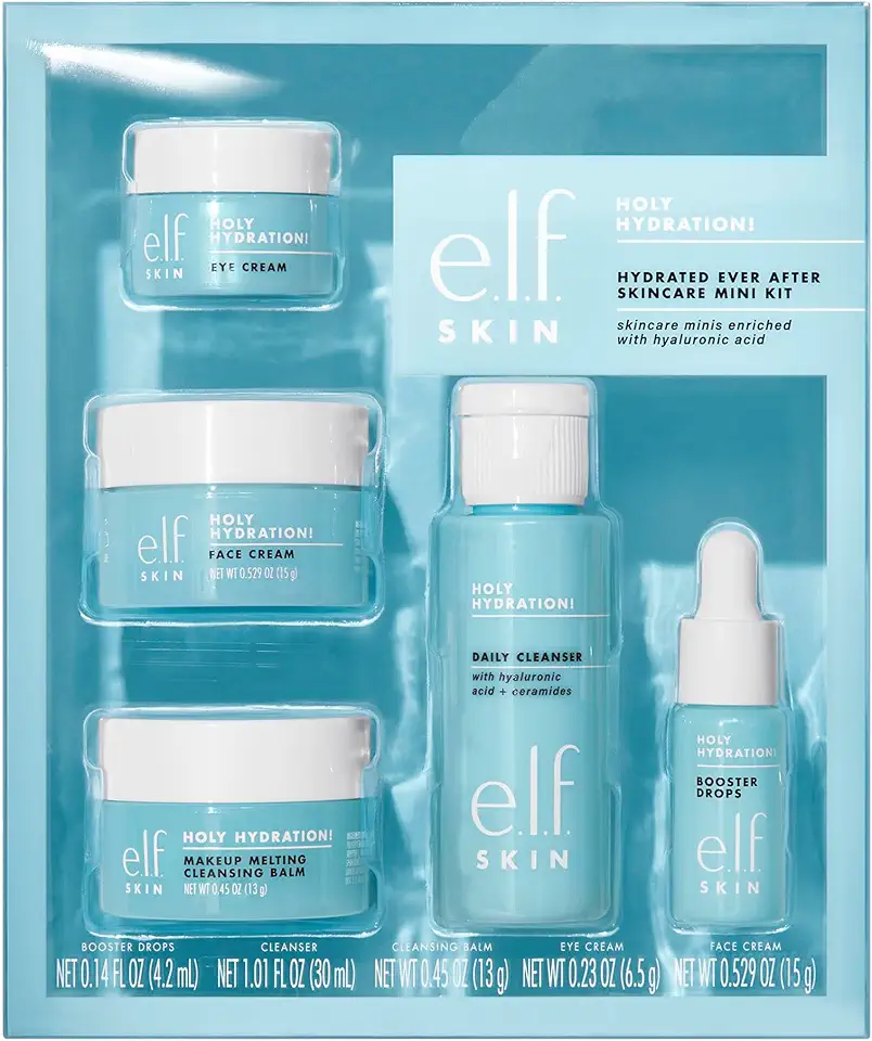 e.l.f. SKIN Hydrated Ever After Skincare Mini Kit, detergente, struccante, idratante e crema occhi per idratare la pelle, formato aereo