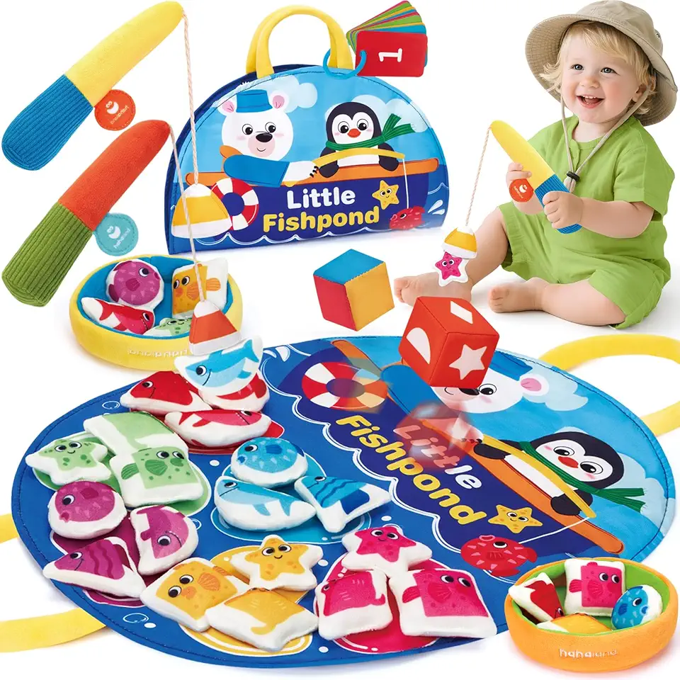 hahaland Gioco Pesca Montessori 1 Anno – Giocattolo Educativo Pesca Pesci Morbidi Montessori Bambini – Giochi Sensoriale Compleanno Regalo Bimbo Bimba 1 2 3 Anni Global Recycled Standard