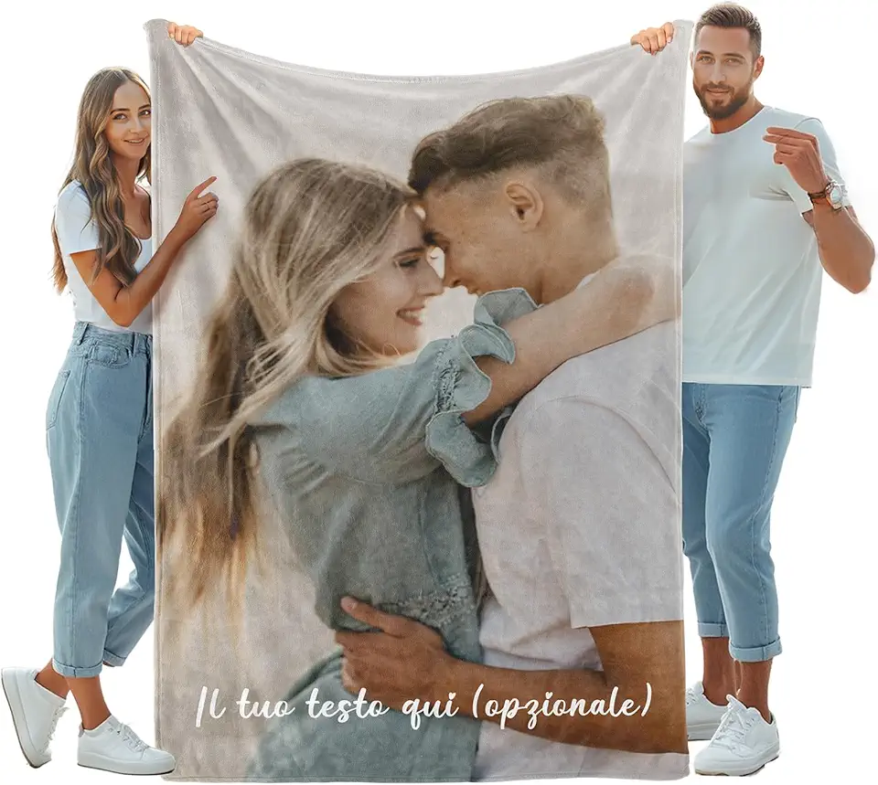 iDIY Coperta Personalizzata con Foto e Scritta - Plaid Personalizzato per Donna, Uomo, Coppia e Famiglia - Regali Personalizzati per San Valentino, Festa del Papà e Festa della Mamma - 1 Foto