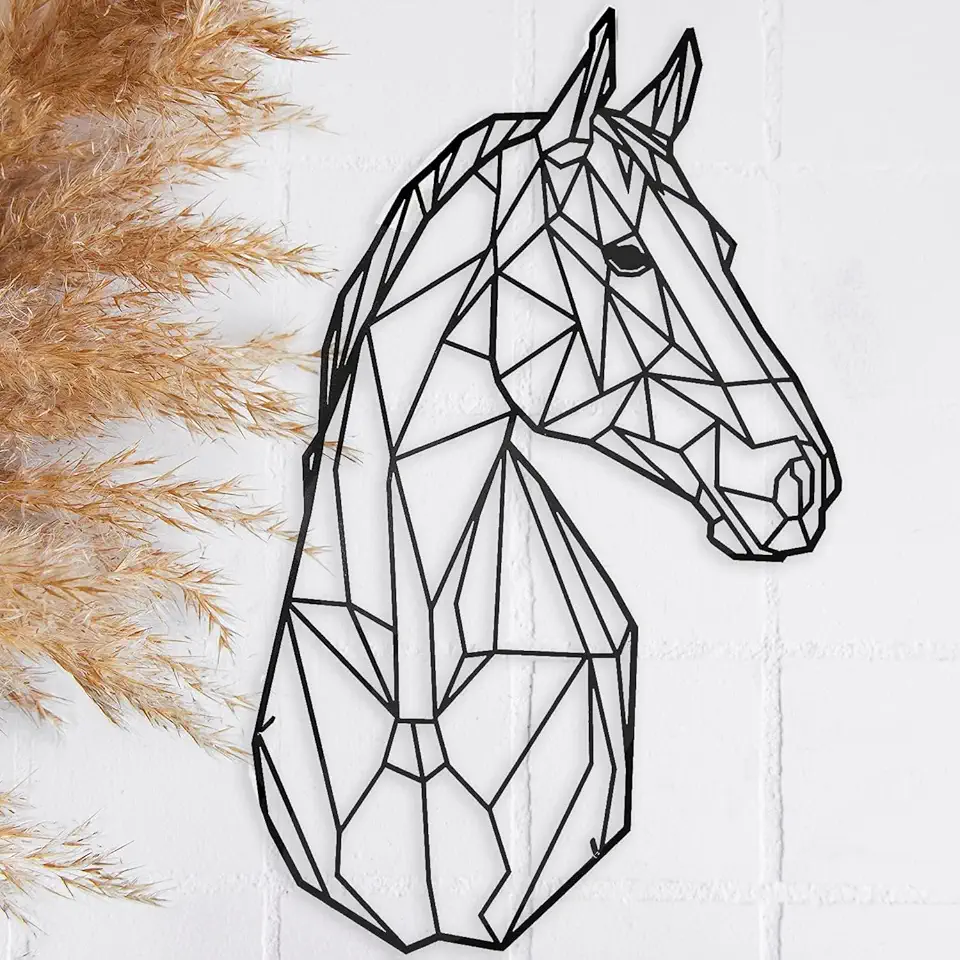 keluly Decorazione in metallo - Scultura da parete galleggiante, con ombre, in acciaio (43 x 31 cm, cavallo)