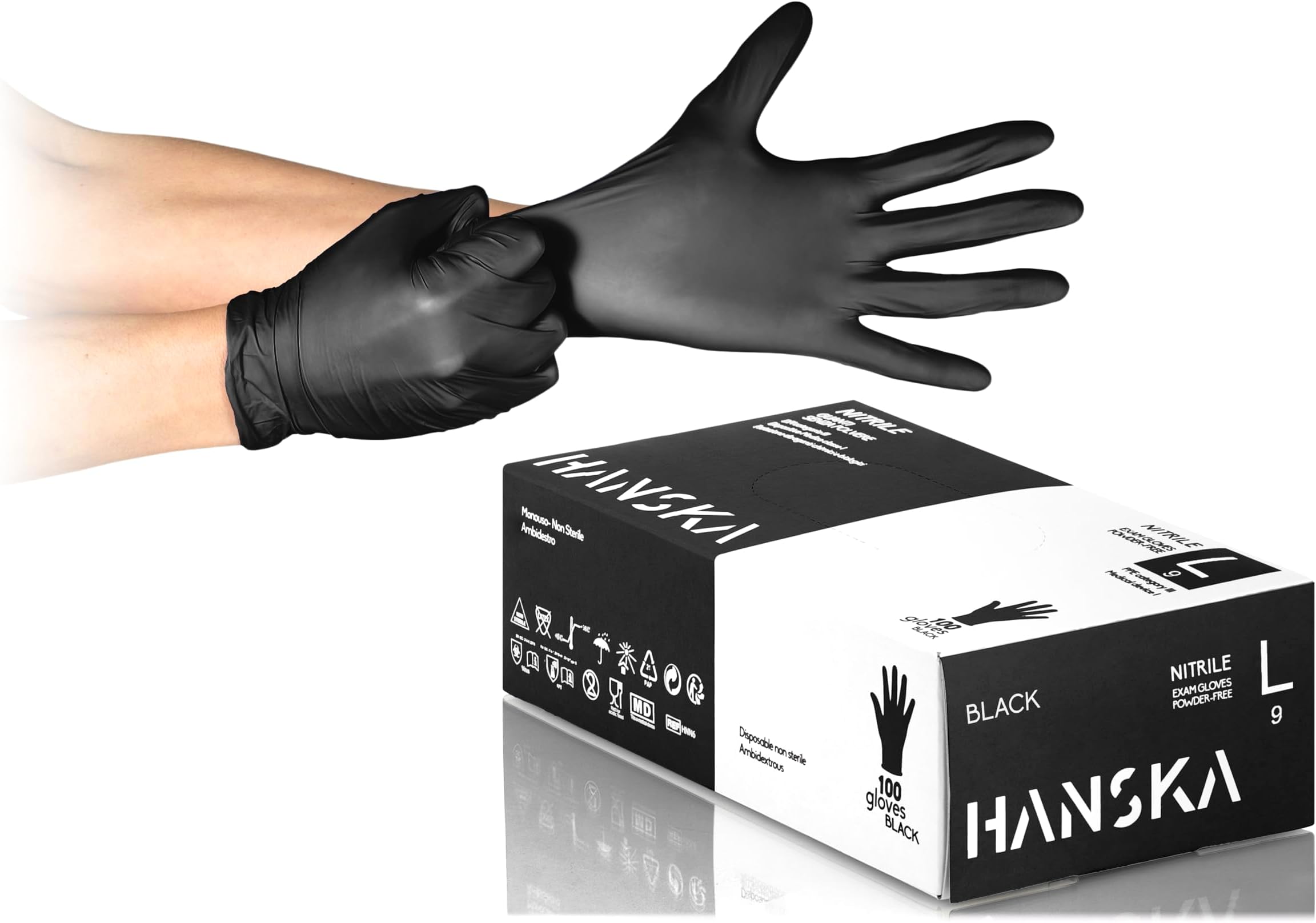 HANSKA 100 Guanti Monouso Nitrile Neri