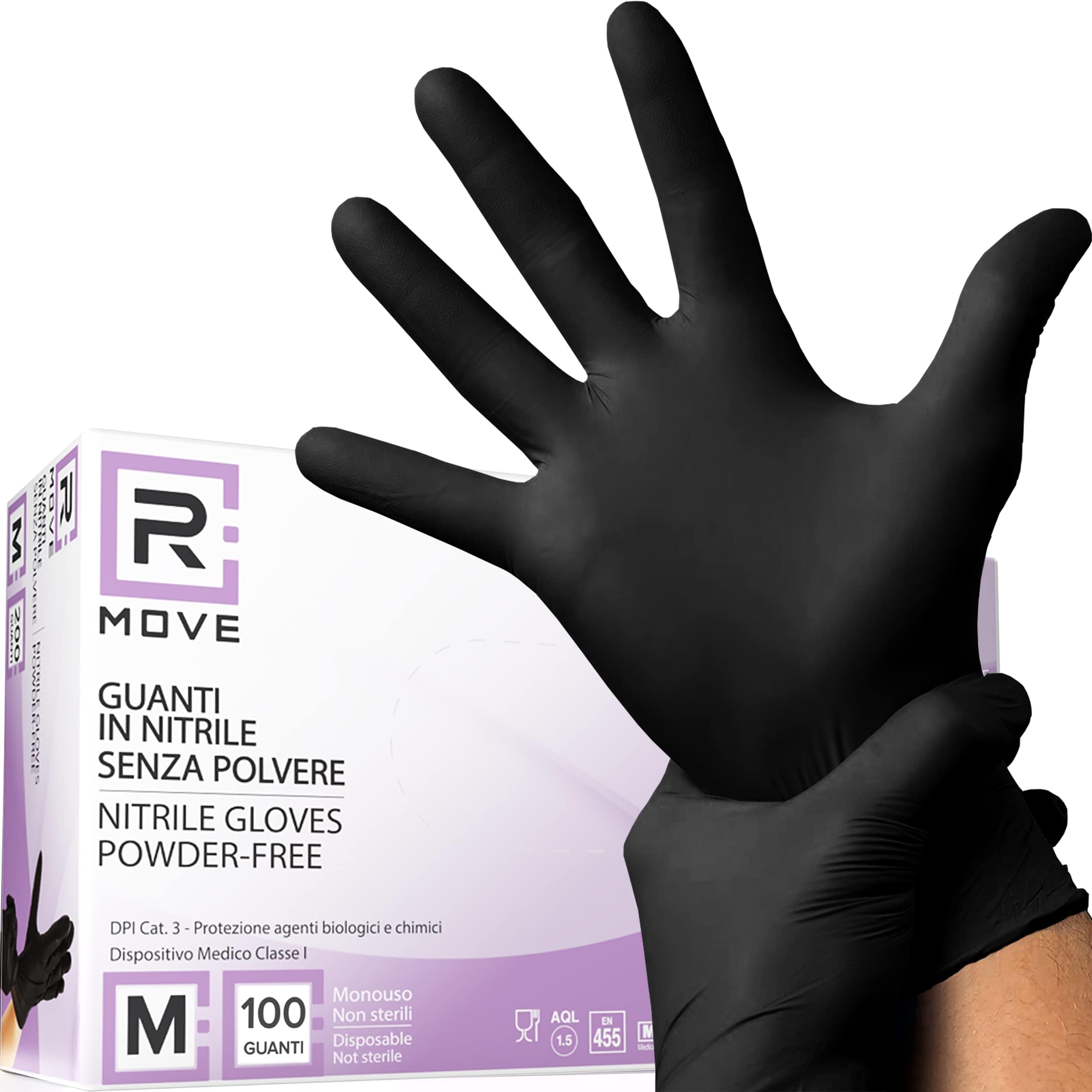 R MOVE 100 guanti in nitrile monouso neri M